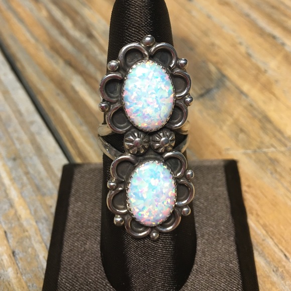 Double Opal Sterling Silver Ring (R193)