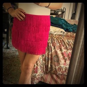 Pink fringe mini skirt