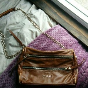Guess faux leather brown purse w/ chain strap