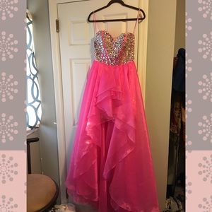 Mori Lee Hot Pink Crystal-Bodice Prom Dress