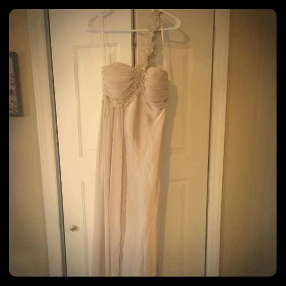 Long nude semi formal one shoulder dress