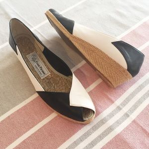 Vintage Peep Toe Leather Espadrilles Wedges