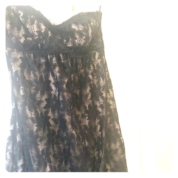 Black and nude lace strapless dress