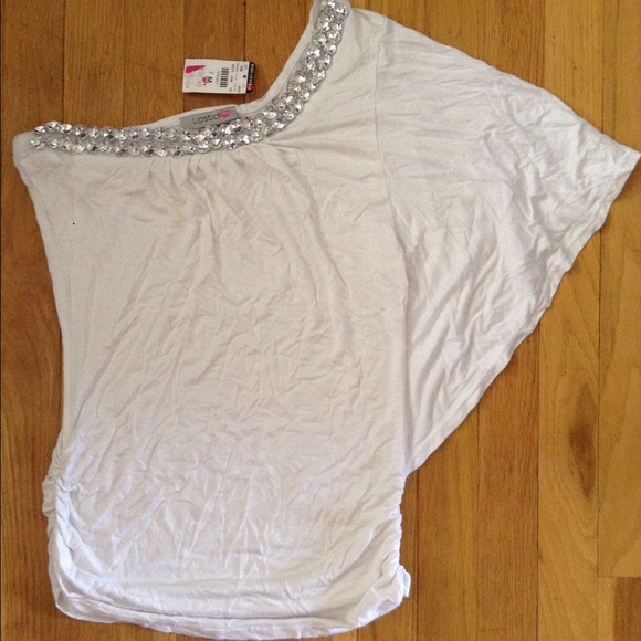 One Shoulder White Top with Bling