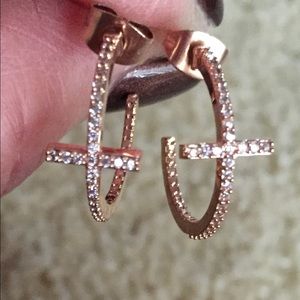Rose gold pave cross earrings