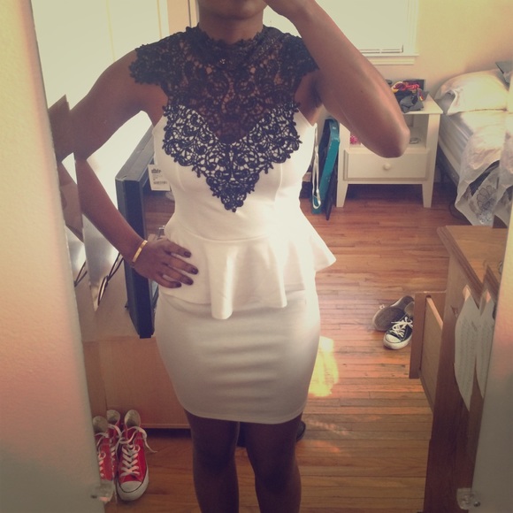 Brand new white & black lace peplum bodycon dress