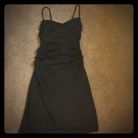 Black spaghetti strap evening dress