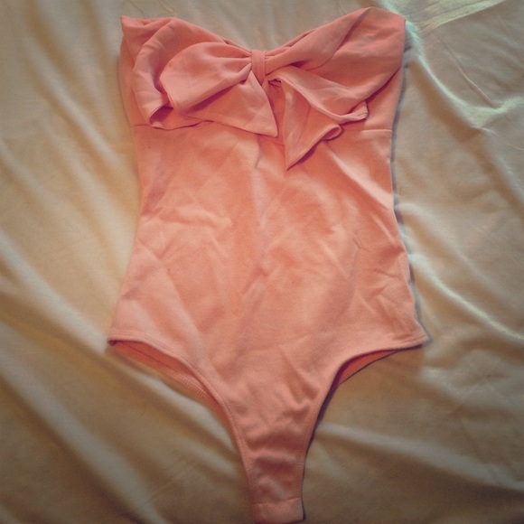 Pink chiffon strapless bodysuit