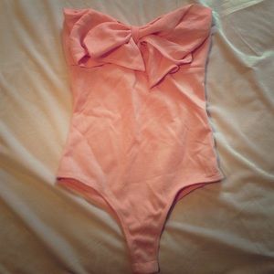Pink chiffon strapless bodysuit