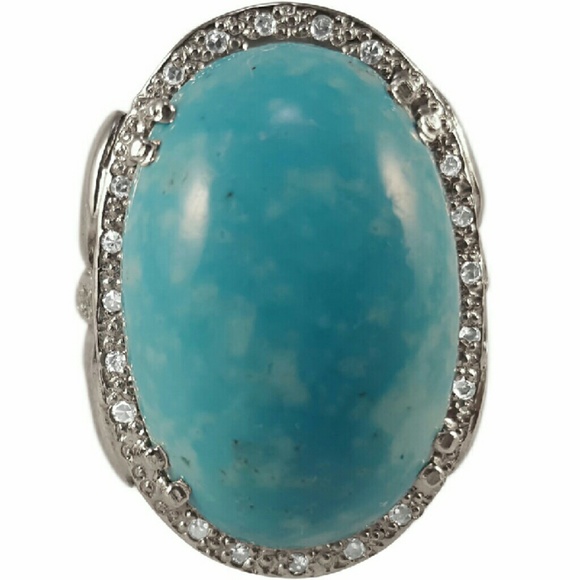 Handcrafted Brazilian Blue Turquoise Cabochon Silv