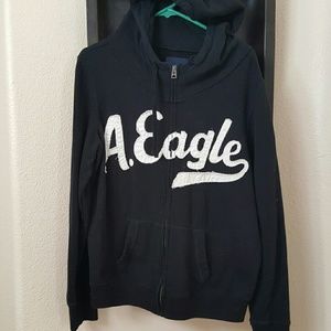 Black American Eagle zip up hoodie sweatshirt