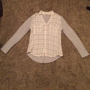 Gray and White Cotton Button Down Shirt