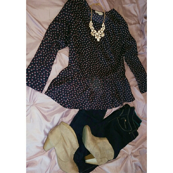 Navy Blue Dot Peplum Top