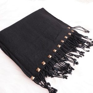 Studded Fringed Scarf Pashmina Black