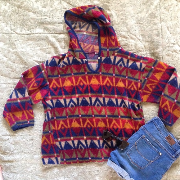 Vintage Tops - Vintage tribal boho pattern fleece pullover hoodie