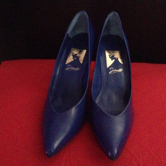 Blue and silver soft leather pumps.