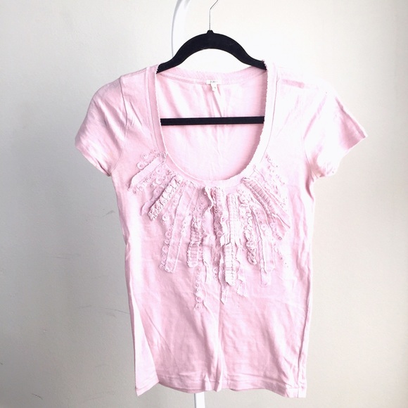 J. Crew Tops - NEW JCrew soft pink cotton t-shirt w floral ruffle J. Crew Tops - NEW JCrew soft pink cotton t-shirt w floral ruffle