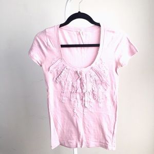 J. Crew Tops - NEW JCrew soft pink cotton t-shirt w floral ruffle J. Crew Tops - NEW JCrew soft pink cotton t-shirt w floral ruffle