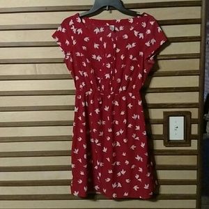 Red dress with bird print