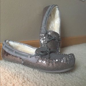Silver glitter moccasins