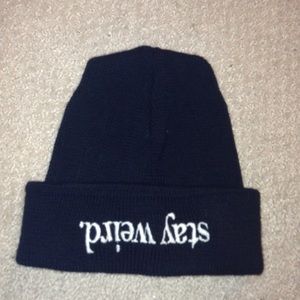 black brandy Melville stay weird beanie