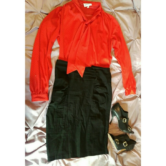 Vintage Red & Black small Polka Dot Secretary Top