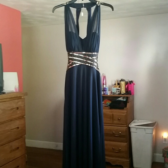 Prom Dress, Navy/Gold - Picture 2 of 4