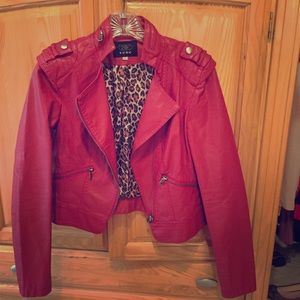 ModCloth Red Faux Leather Moto Jacket - Size L