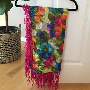 Anthro colorful fringed scarf. Worn 1x.