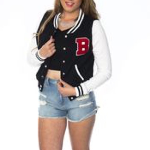 Jackets & Blazers - Black White & Red Varsity Jacket