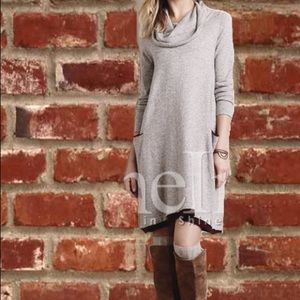 Grey Cotton Cowlneck Pockets Dress