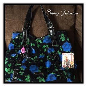 RARE Betsey Johnson Blue Rose Floral Handbag
