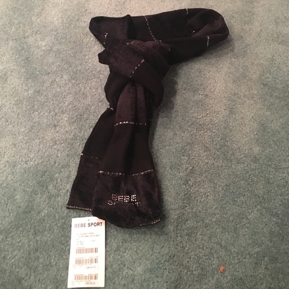 Black bebe striped crystal scarf NWT