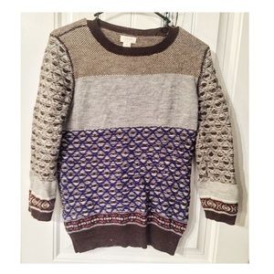 JCrew 3/4 Sleeve patterned Popover sweater.