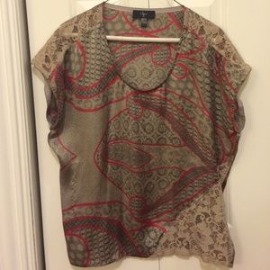 Aqua patterned and lace blouse