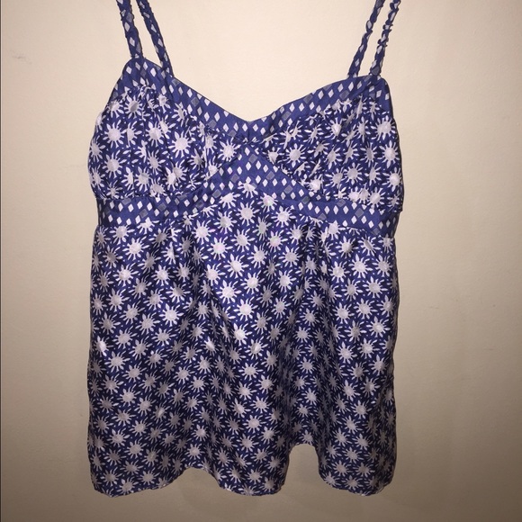 Velvet white and blue flowy flower blouse sz sm