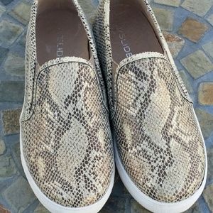 J Slides slip on snakeskin shoes