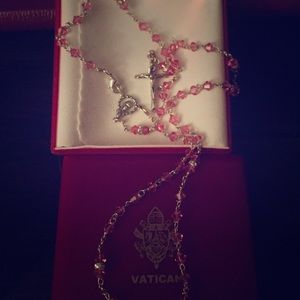 pink Crystal Rosary Cross from Vatican city