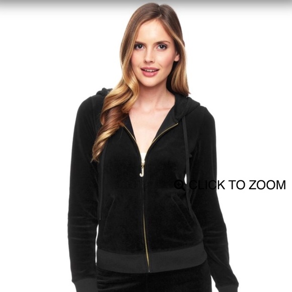 Classic Juicy Couture Black Velour Full-Zip Jacket