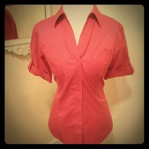 NWOT Deep Pink Camp Button Down