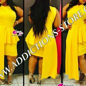 Yellow  cascading  peplum dress