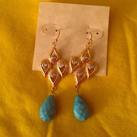 Alexis Bittar gold earrings w/turquoise drops