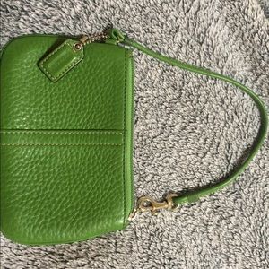 Green pebble Leather Coach Wristlet