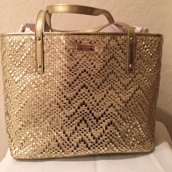 Kate Spade Gold Pewter Straw Tote Bag - Picture 2 of 3