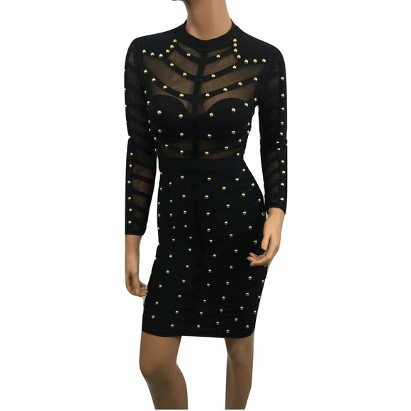 Black Studded Bandage Dress #554-S - Picture 2 of 3