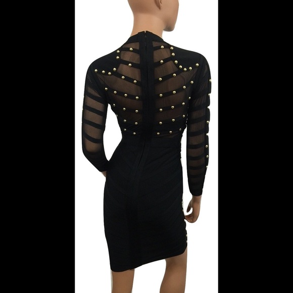 Black Studded Bandage Dress #554-S - Picture 3 of 3