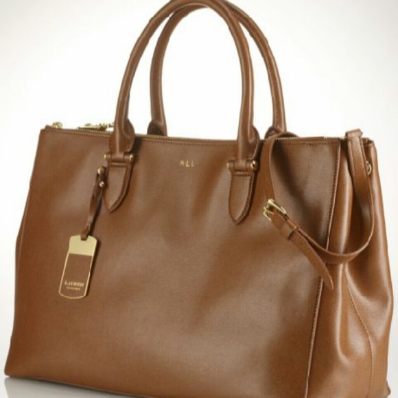 Ralph Lauren Newbury Double Zip Satchel Gold Accen