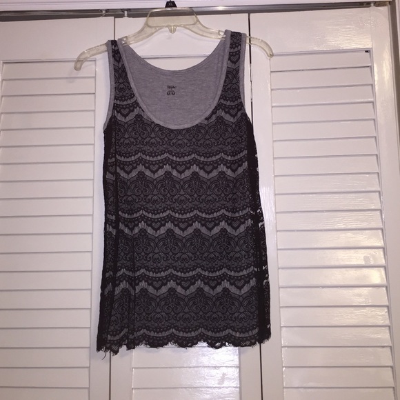 Gray Tank Top with Black Lace