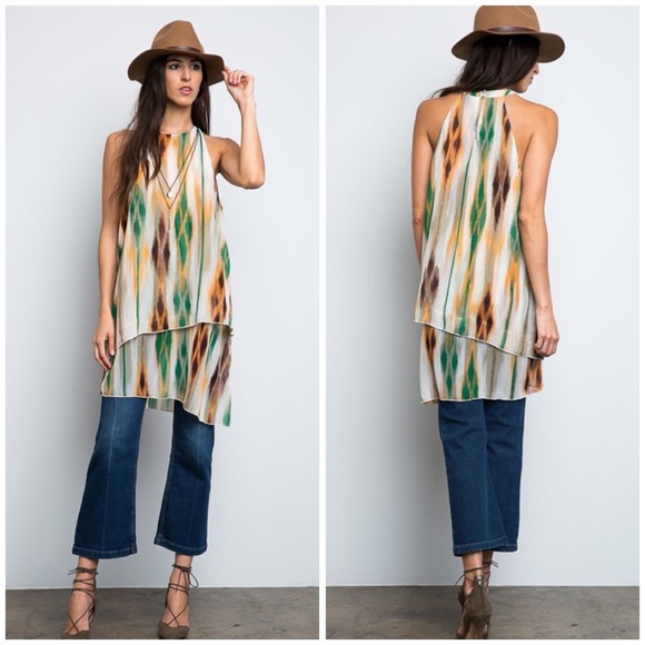 SOLD OUT.  Sage Tribal Print Tunic Tank - Picture 3 of 4