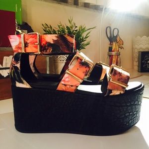 Asos Platform Floral Print Buckle Sandals